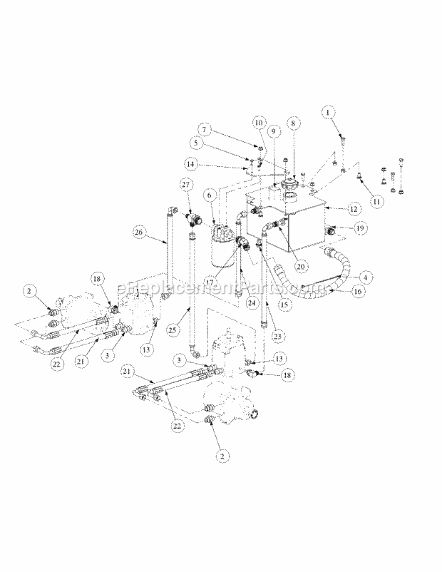 Hydro Pump Assembly Diagram and Parts List for M54-HN 53CB5ETW750-24HP-OHV Cub Cadet Lawn Tractor